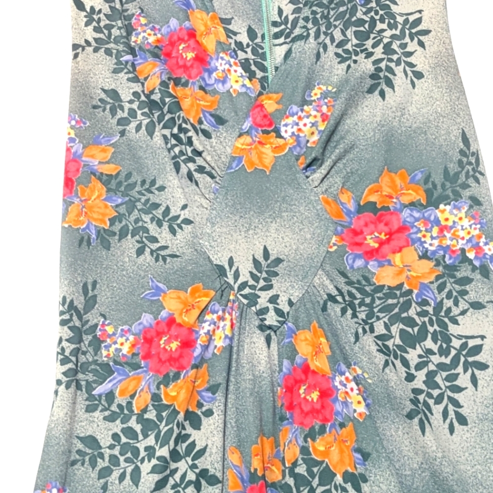 Vintage Floral Maxi Dress | Wedding | V Neck | Shabby Chic | Colorful | 90s - Picture 4 of 9